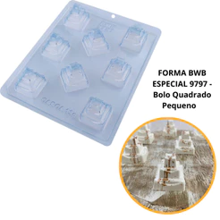 1~4 Forma bwb com silicone (3 partes) para chocolate cod 9797 - Bolo Quadrado Pequeno 30g
