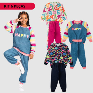 Kit 6 peças Inverno Infantil Menina 3 Casacos e 3 Calças de Moletom em Oferta na Shopee
