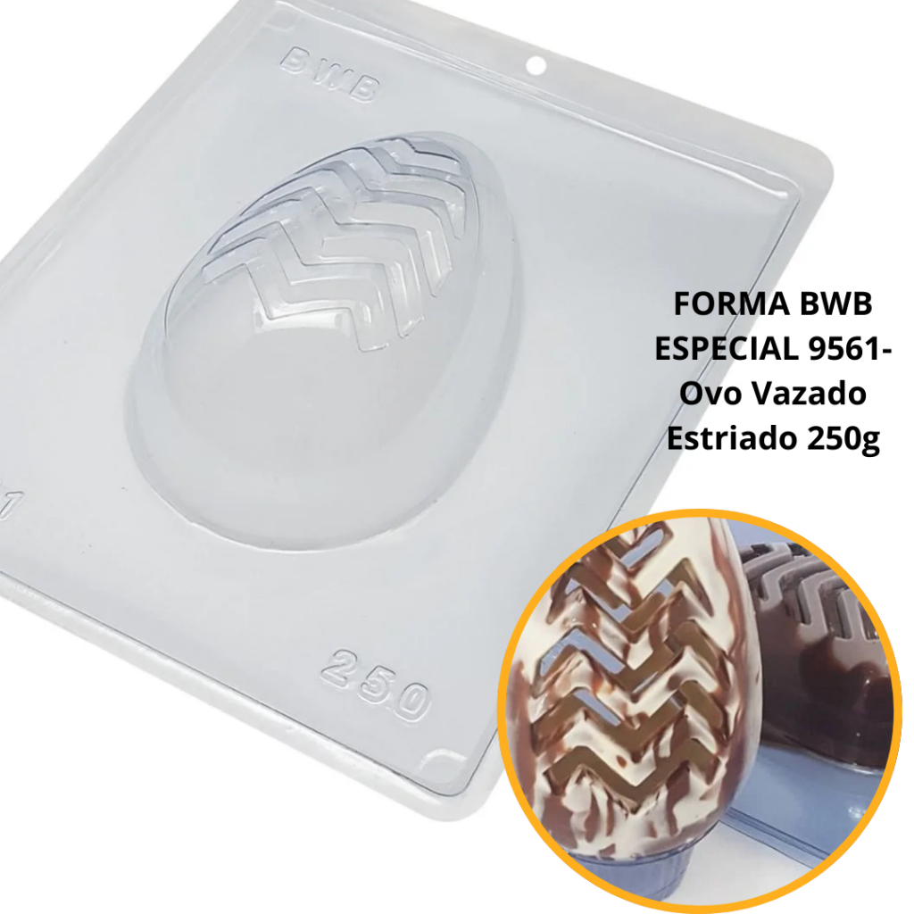 1~4 Forma BWB Com Silicone (3 partes) Para Chocolate Cód. 9561 - Ovo Vazado Estriado 250g. Páscoa (CHOCO) em Oferta na Shopee