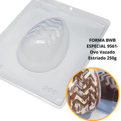 1~4 Forma BWB Com Silicone (3 partes) Para Chocolate Cód. 9561 - Ovo Vazado Estriado 250g. Páscoa (CHOCO)