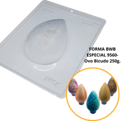 1~4 Forma BWB Com Silicone (3 partes) Para Chocolate Cód.9560 - Ovo Bicudo 250g. Páscoa (CHOCO)