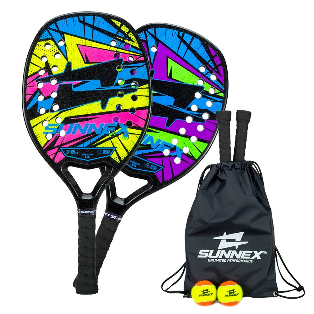 Kit 2 Raquete Beach Tennis Fibra Sunnex Thunder varias cores com capa e bola