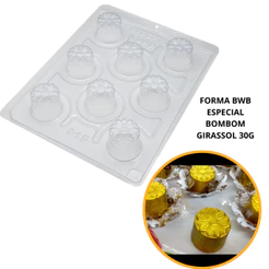 1~4 FORMAS BWB COM SILICONE (3 PARTES) CÓD.:915 - BOMBOM GIRASSOL 30g. PARA BOMBONS RECHEADOS. (CHOCO)