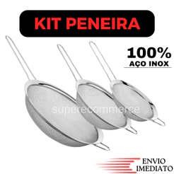 Kit Jogo 3 Peneiras de Cozinha Aço Inox Coador Pequena Média e Grande 12cm 14cm 21cm
