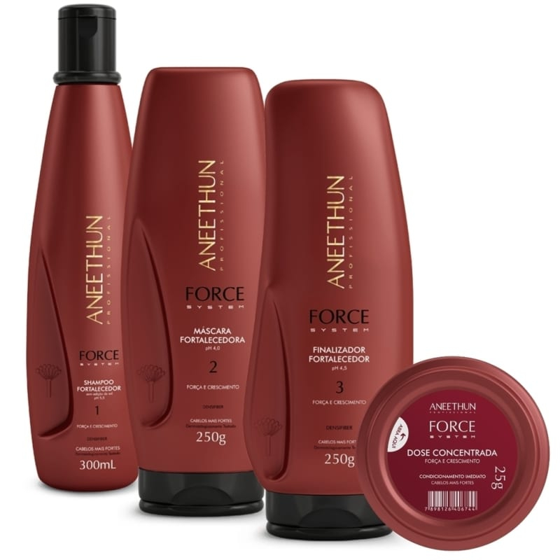 Kit Aneethun Force System - Shampoo 300ml + Máscara 250g + Finalizador 250g + Dose 25g