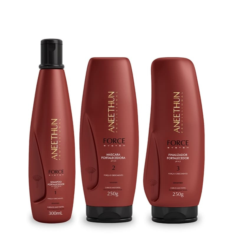 Kit Aneethun Force System - Shampoo 300ml + Máscara 250g + Finalizador 250g