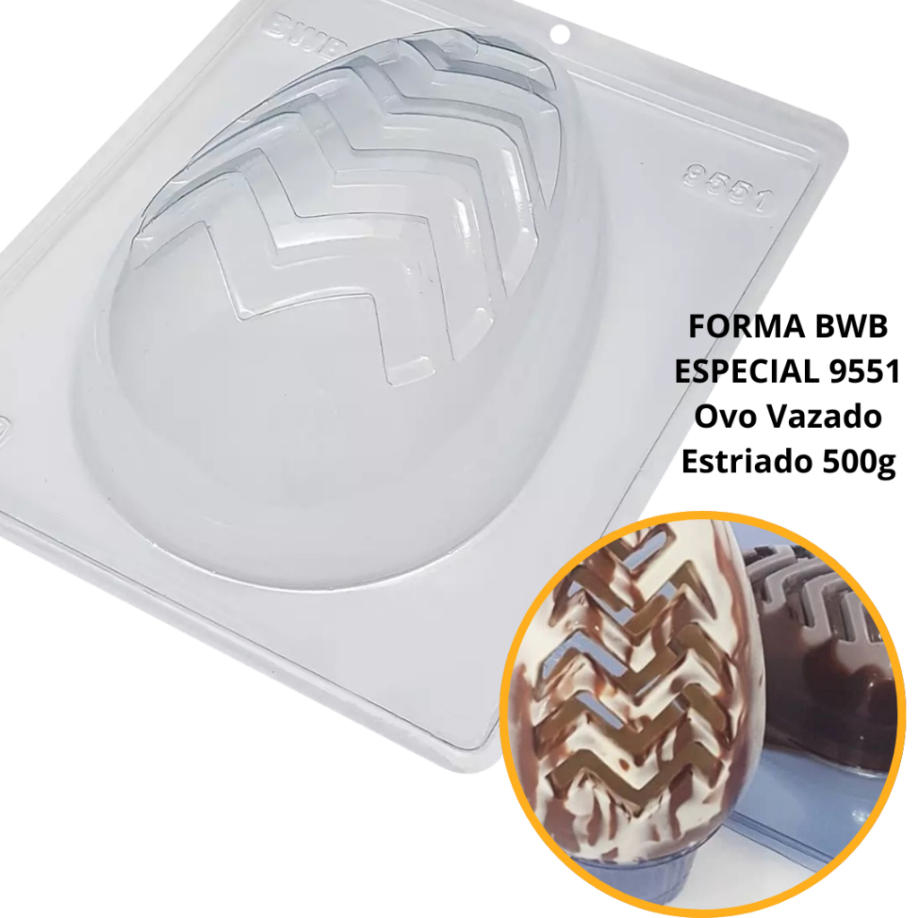 1~4 Forma BWB Com Silicone (3 partes) Para Chocolate Cód. 9551 - Ovo Vazado Estriado 500g. Páscoa (CHOCO) em Oferta na Shopee