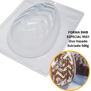 1~4 Forma BWB Com Silicone (3 partes) Para Chocolate Cód. 9551 - Ovo Vazado Estriado 500g. Páscoa em Oferta na Shopee