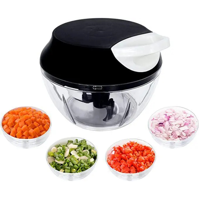 Processador de Alimentos Manual Triturador 3 Lâminas 500ML Multiuso Alho Legumes Moedor Frutas