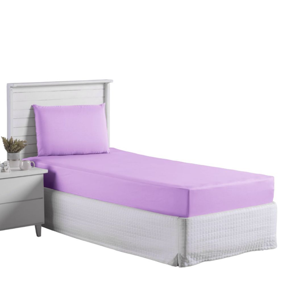 Jogo Lençol Roupa Cama Solteiro Elastico 2 Pçs Fronha Quarto Infantil Criança Menina Simples Lilas