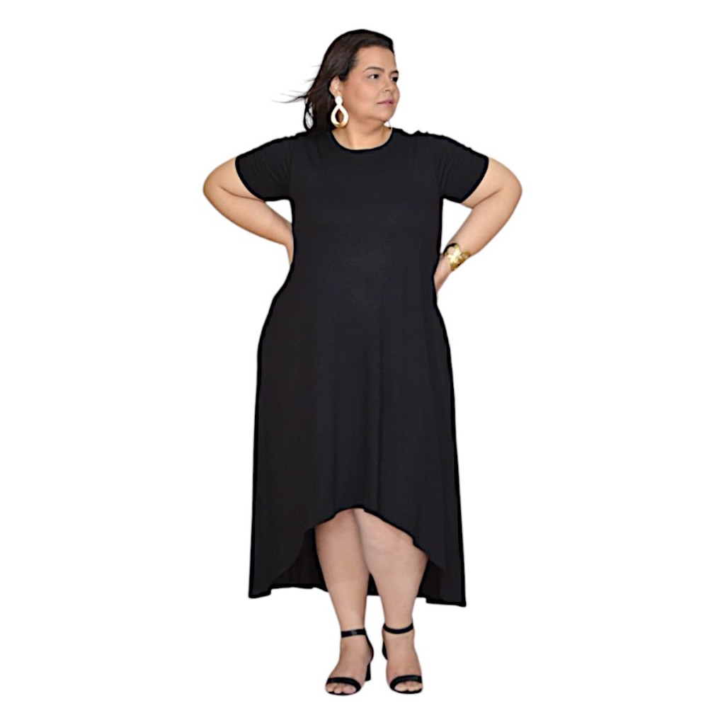 Vestido Saruel Mullet Feminino Com Bolso Viscolycra Soltinho Do P Ao G4 Plus Size Confortável