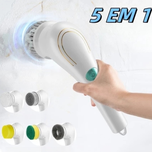 Escova Eletrica de Limpeza 5 em 1 Sem Fio Limpador Multiuso Prático Cozinha Banheiro
