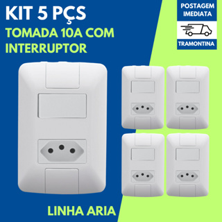 Kit 5 Tomada 10A com Interruptor Tomada +Tecla  Linha Aria Tramontina em Oferta na Shopee