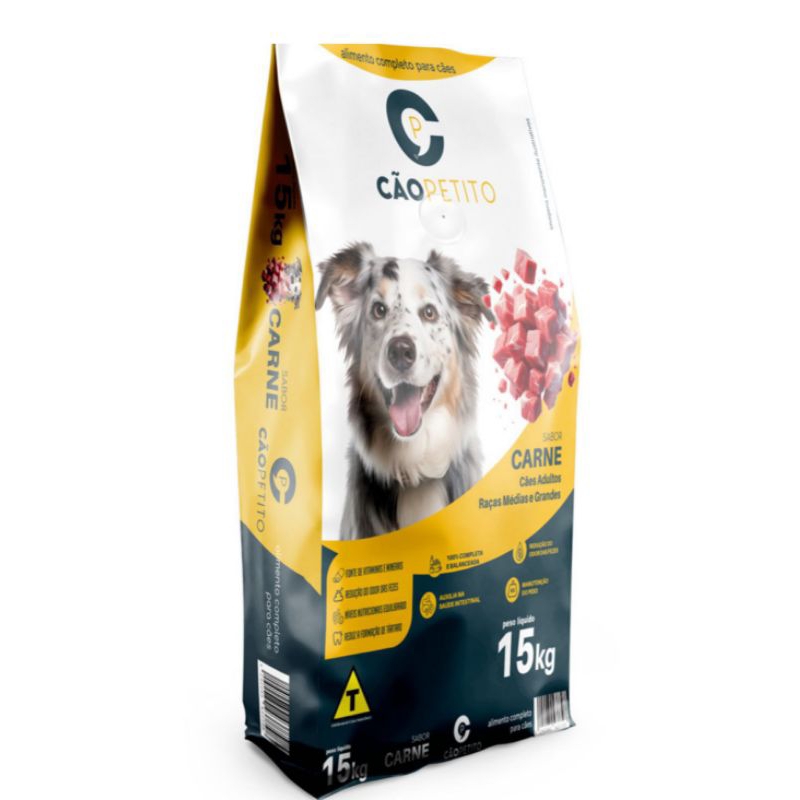 RAÇÃO PARA CACHORRO 15 KG CÃO PETITO SABOR CARNE PARA CÃES ADULTOS SMART FOODS