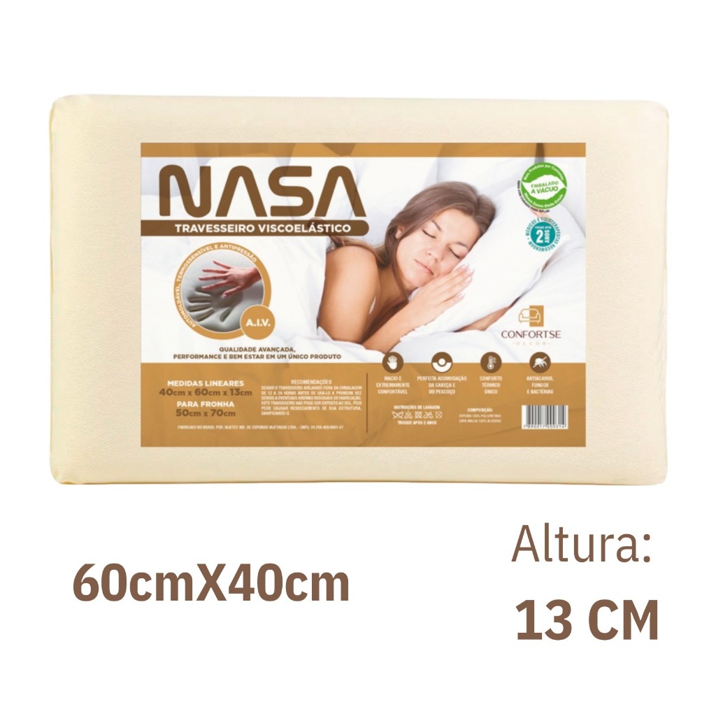Travesseiro Nasa-X Viscoelástico Ortopédico Antiácaro Para Alivio De Dores