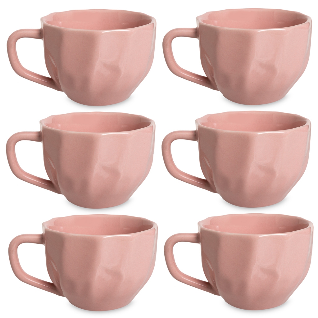 Kit com 6 Xícaras Prisma De Porcelana Rosa 200ml  Um Toque de Elegância para Seu Café!