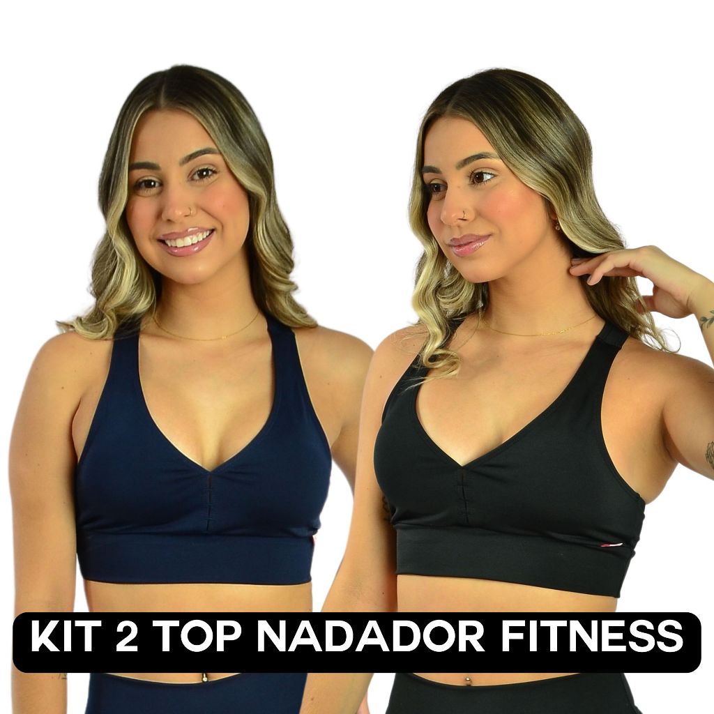 Kit 2 Tops Nadador Academia Feminino Com Bojo Removível Fitness Zero Transparência em Oferta na Shopee
