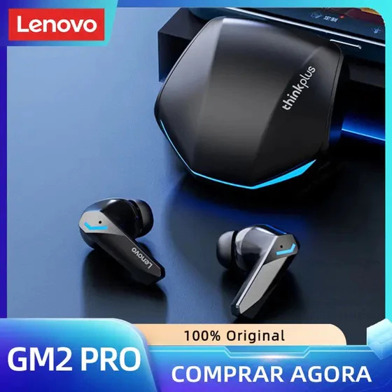 Fone De Ouvido Gamer Sem Fio Lenovo GM2 PRO Bluetooth 5.3 Com Microfone Bateria Longa Duração
