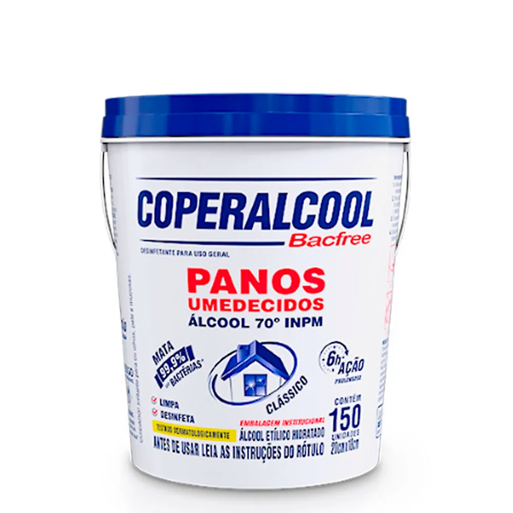 Panos Umedecidos Coperalcool Bacfree 70°INPM Balde Clássico 150 Panos em Oferta na Shopee