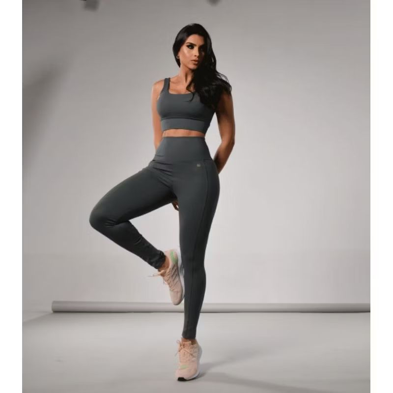 Conjunto de academia fitness Legging Calça Cintura Alta Poliamida Top Zero Transparência Aurora Summi Fitwear