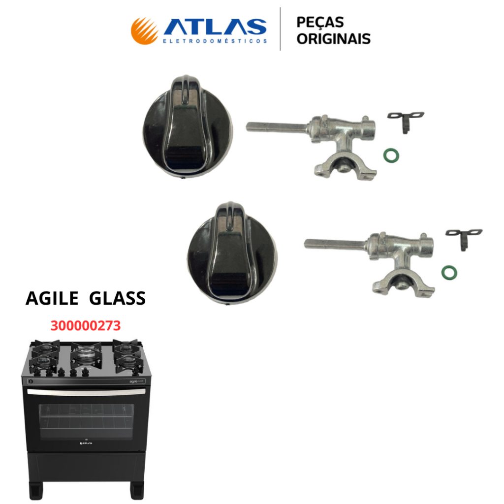 KIT 2 RAMAIS REGISTRO +2 BOTÕES MANÍPULOS FOGÃO ATLAS AGILE GLASS 4 E 5 BC ORIGINAIS ENVIO IMEDIATO