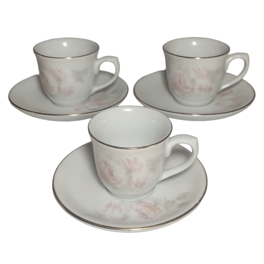 Lpte com 3 Peças Mini Xícaras de Café com Pires - Porcelana Schmidt