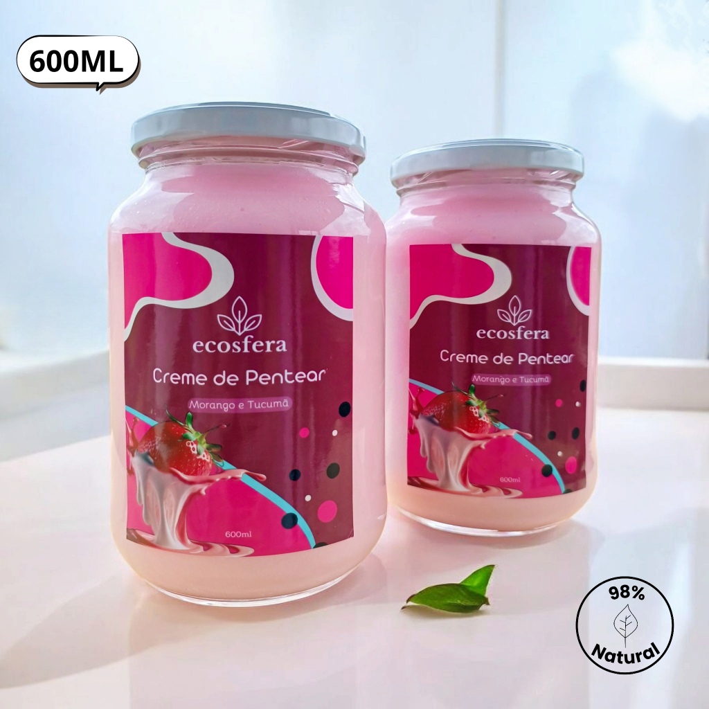 Creme de Pentear, Leave in- Máscara Hidratante - Morango e Tucumã - Cabelos Nutridos - 98% Natural - Vegano - 600ML em Oferta na Shopee