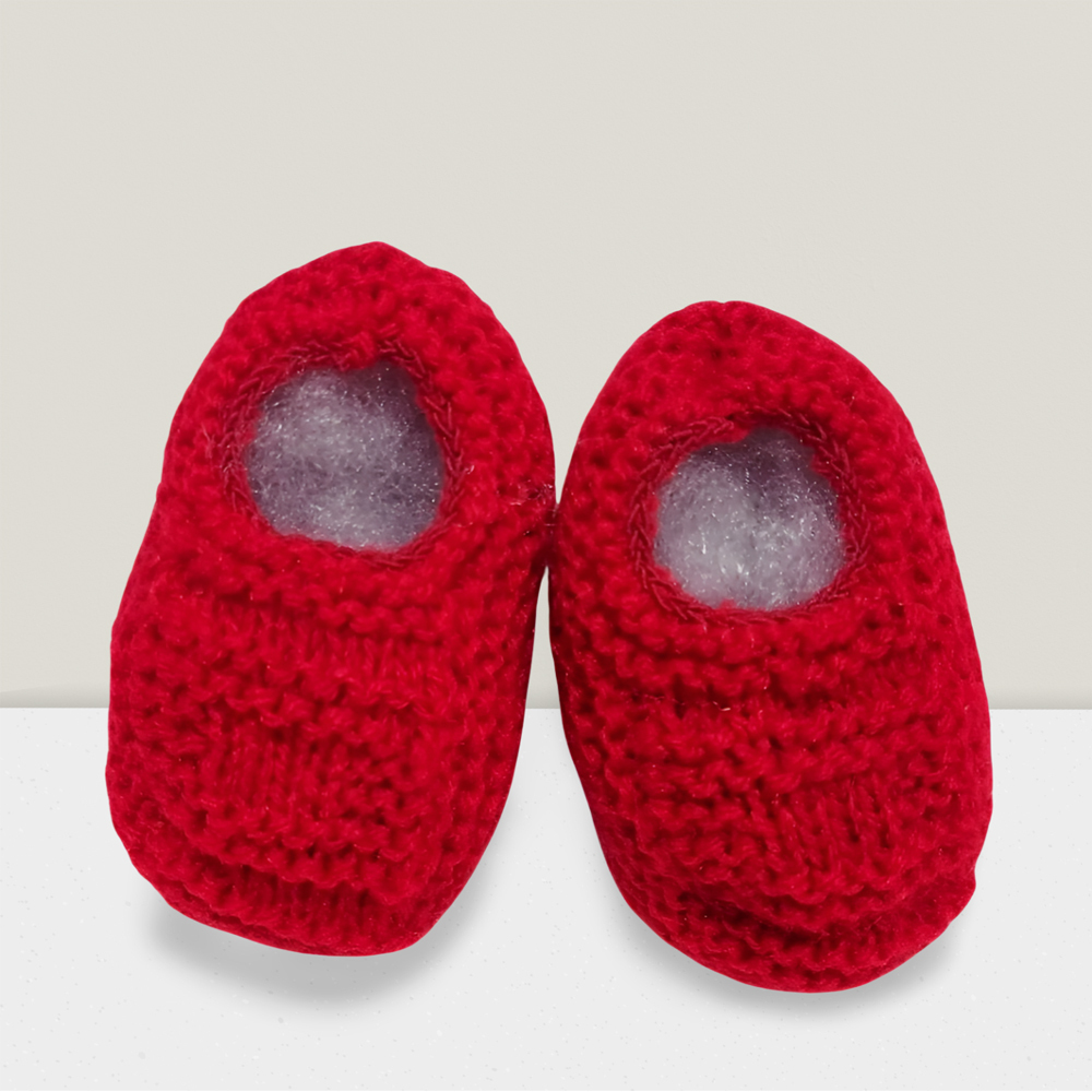 Sapatinho de Bebê de Tricô Vermelho - 0 a 3 meses