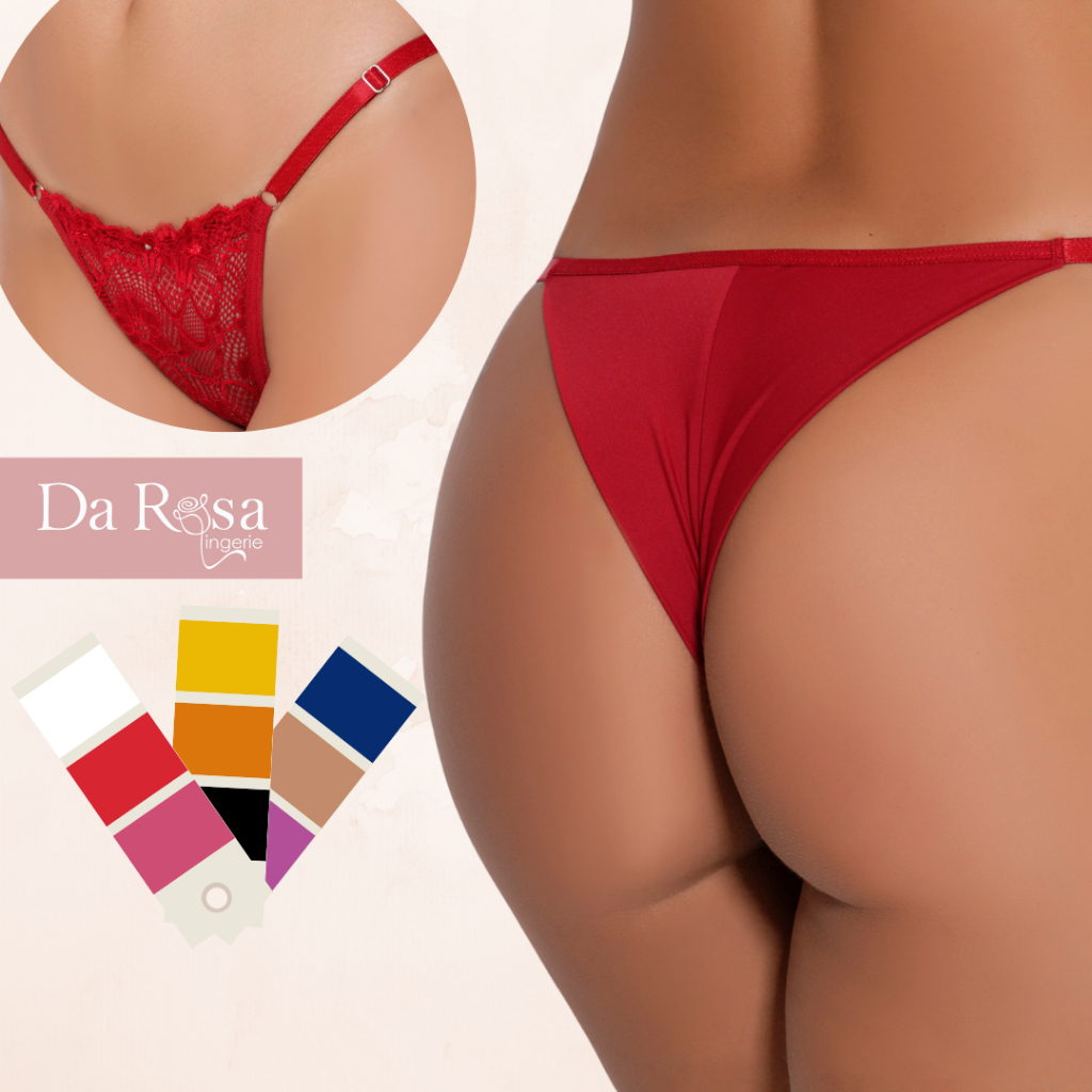 Calcinha feminina fio dental  renda e microfibra Tanga Regulável Fio Duplo D'Lírius cor variada