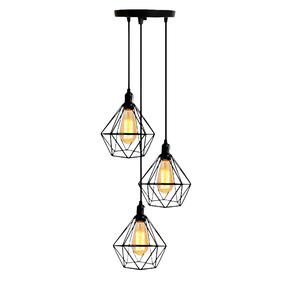Lustre Pendente Aramado Diamante Preto Canopla Unica Retro Vintage