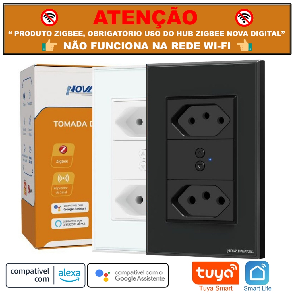Tomada Inteligente Smart Zigbee Dupla 10a e 20a Nova Digital Tuya Compatível Alexa > NÃO É WI-FI <