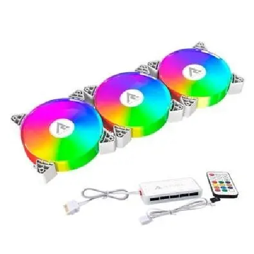 Kit 3 Cooler Fan Gamer Branco 120mm 12cm p/ Gabinete | Led Rgb | Controlador | Ryvel Snowy