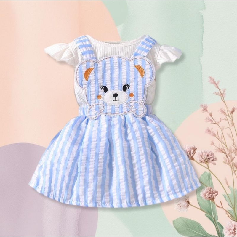 Vestido Infantil Mel Listrado Azul Claro