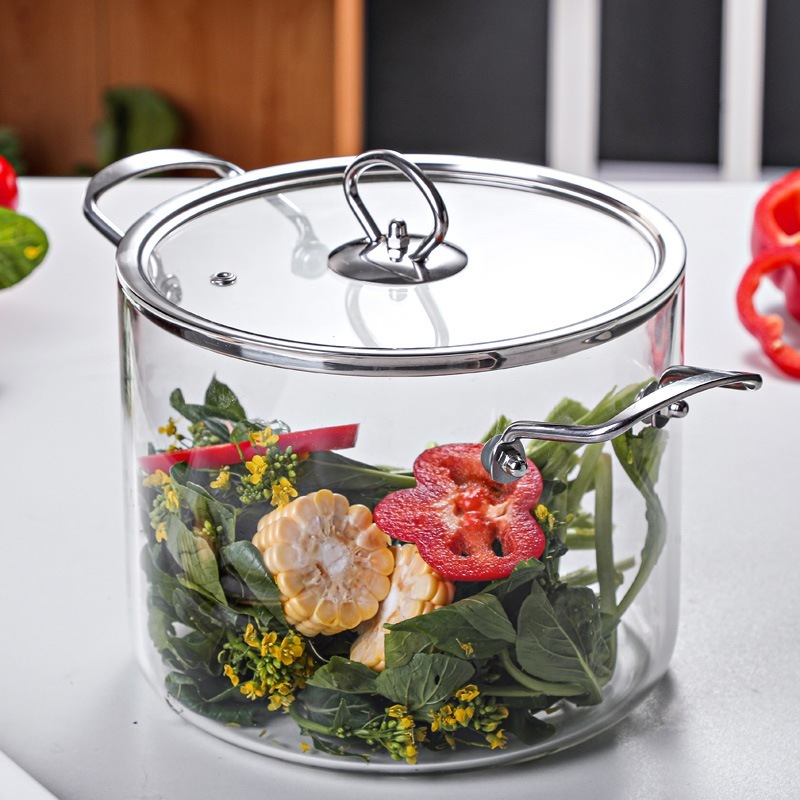 Panela De Vidro 4,5 L Com Tampa Borosilicato Resistente Ao Calor