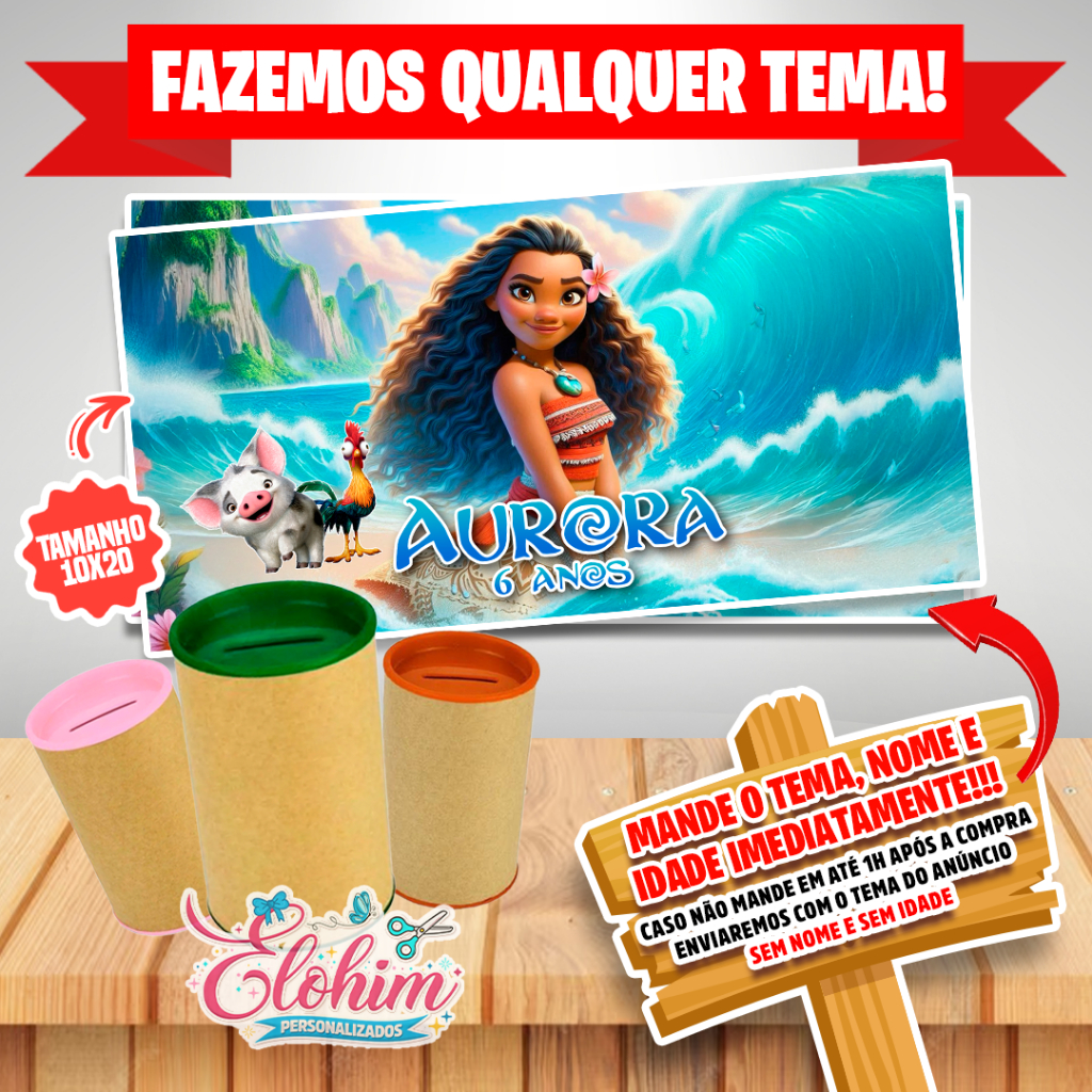 Rótulo Adesivo para personalizar cofrinho - Moana
