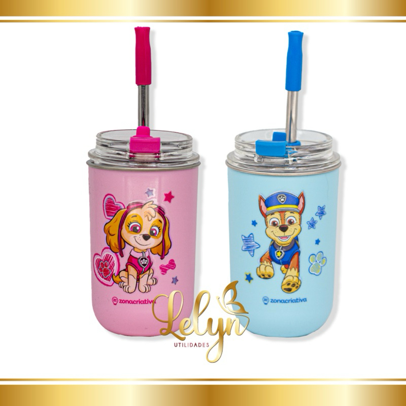 Copo Skye ou Chase Neo com Canudo - Patrulha Canina 300ml em Oferta na Shopee