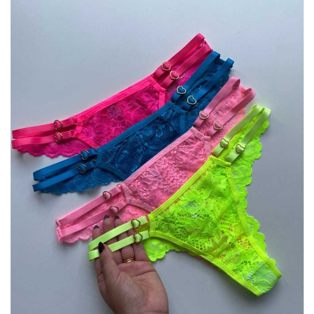 Kit 3 Tangas Calcinha Coração Rendada Fio Calsinha Sensual Feminina Lingerie em Oferta na Shopee