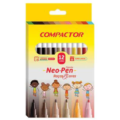 Canetinha Hidrográfica Neo-Pen Gigante Raças e Cores 12 Cores Compactor