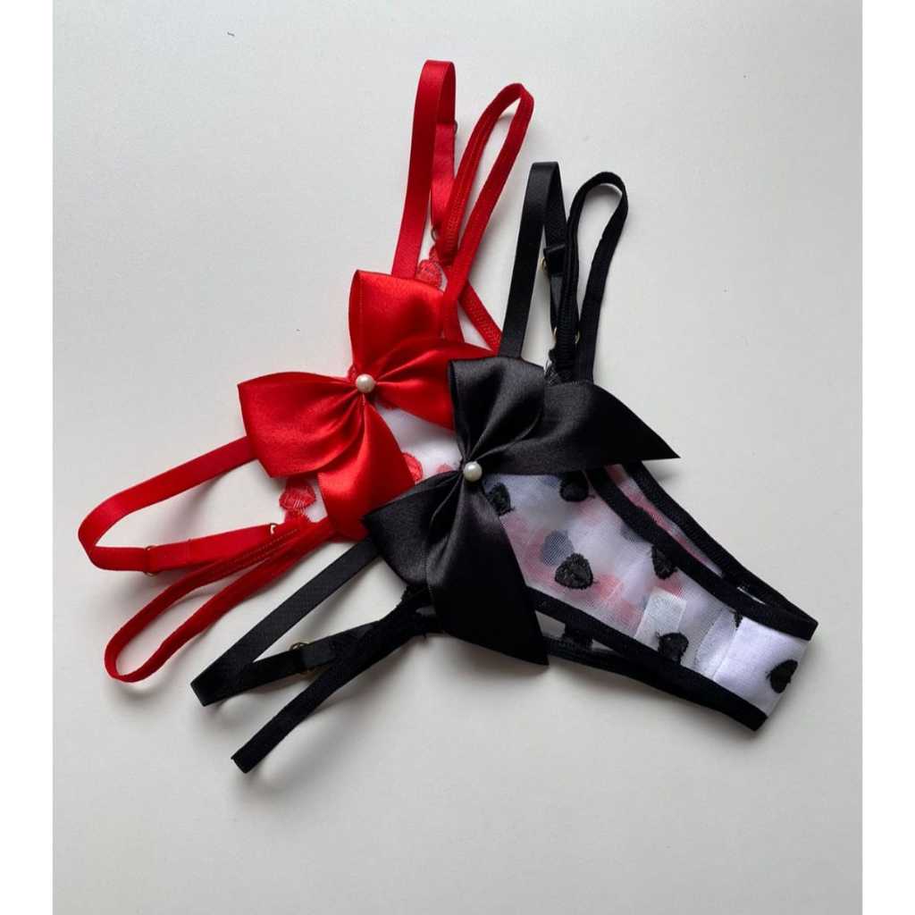Kit 3 Tangas Tule Bordado Com Laço Lingerie Calcinha Fio Dental Sexy em Oferta na Shopee