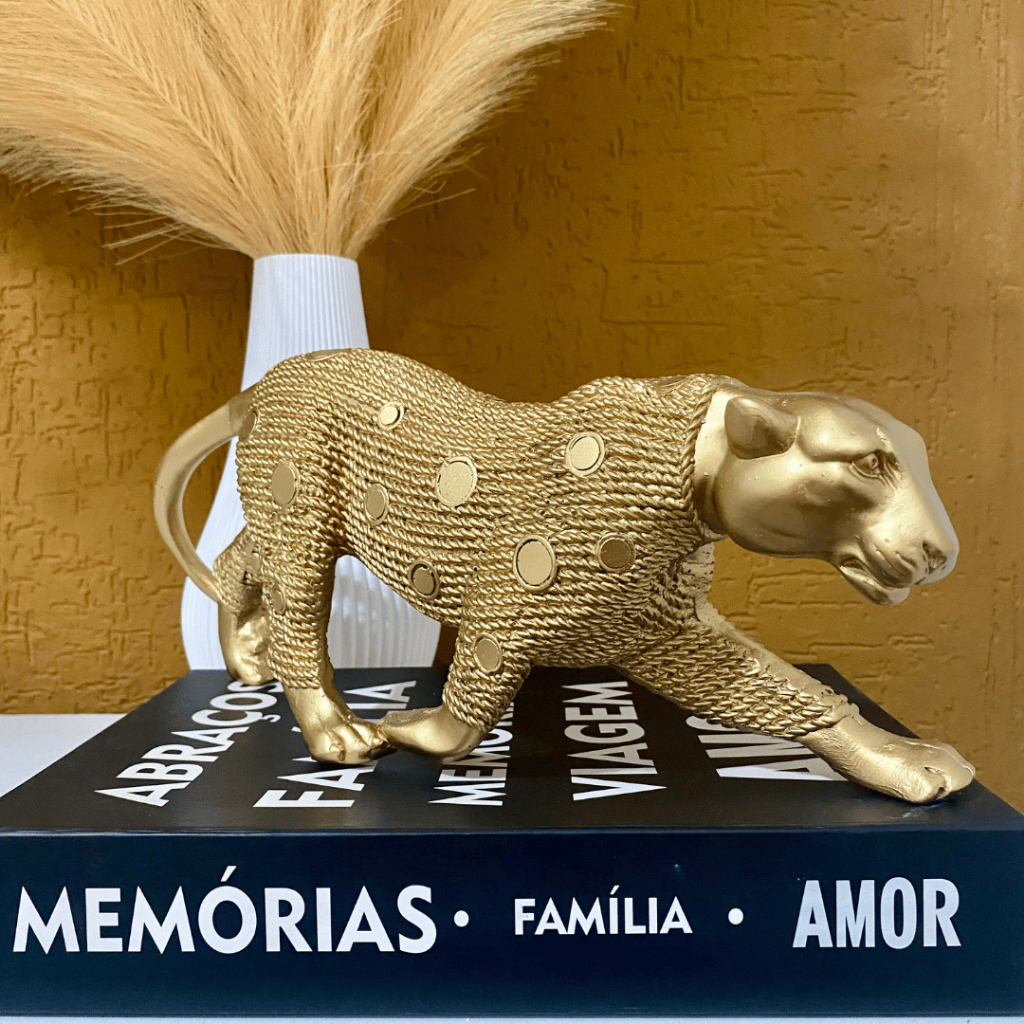 Escultura Pantera Ataque Andando Dourado Envelhecido Enfeite Decorativo em Oferta na Shopee
