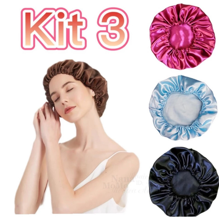 Kit 3 Touca de Cetim Antifrizz Para Dormir Para Capacete Tam Único Unisex Cores Sortidas