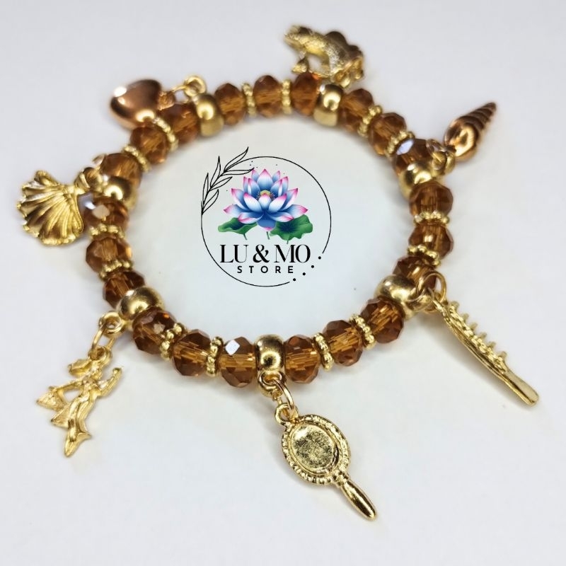 Pulseira de Oxum Cristal 8mm Com Pingente Proteção Orixá Umbanda e Candomblé — imagem 2 de 2