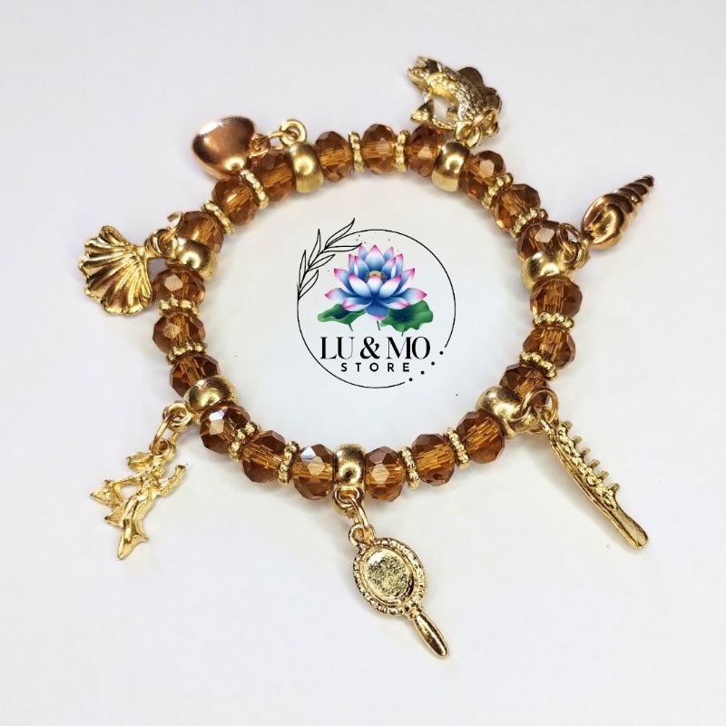 Pulseira de Oxum Cristal 8mm Com Pingente Proteção Orixá Umbanda e Candomblé