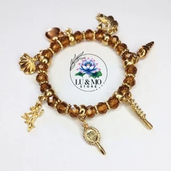 Pulseira de Oxum Cristal 8mm Com Pingente Proteção Orixá Umbanda e Candomblé