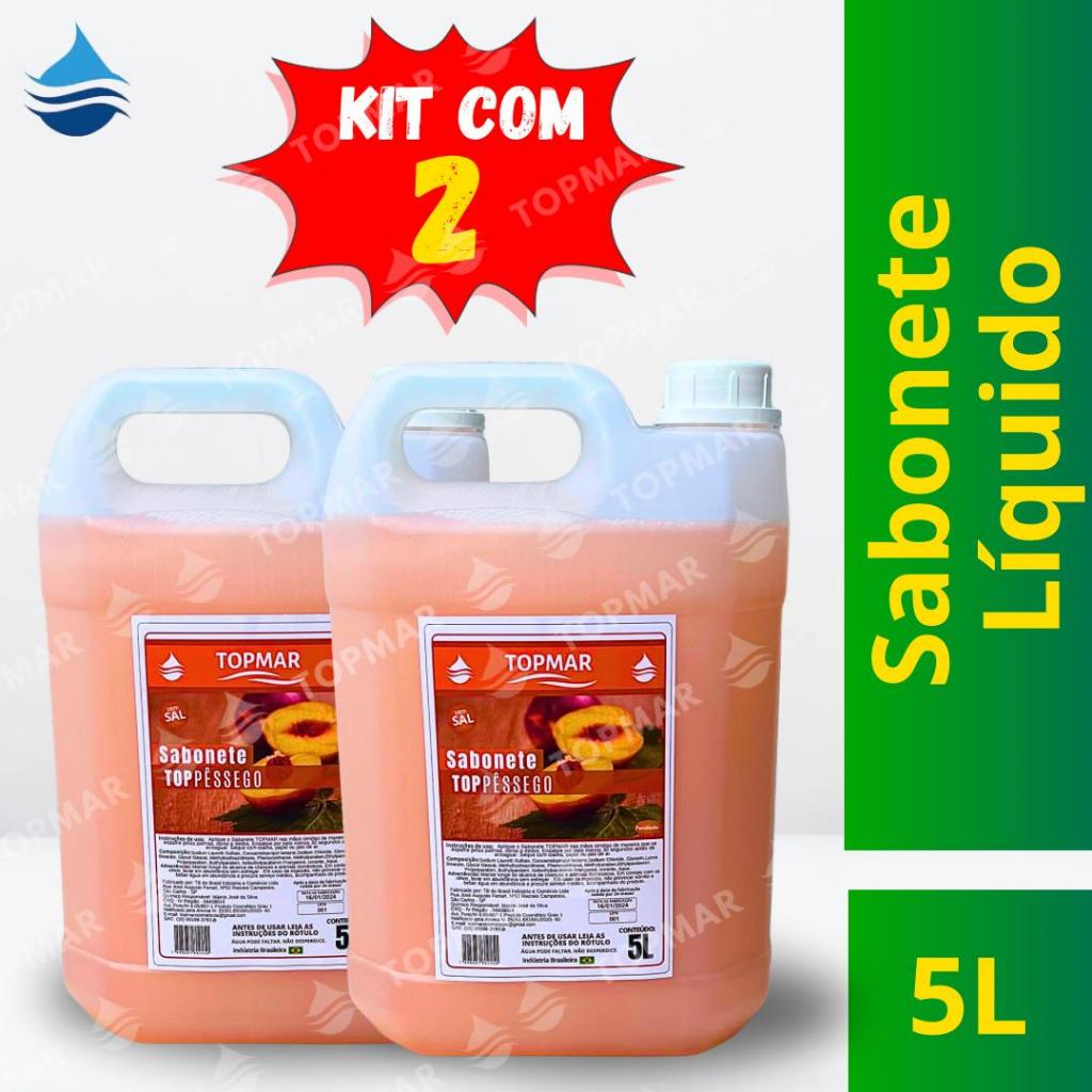 kit Sabonete Líquido Perolizado Pêssego TOPMAR - 5 litros