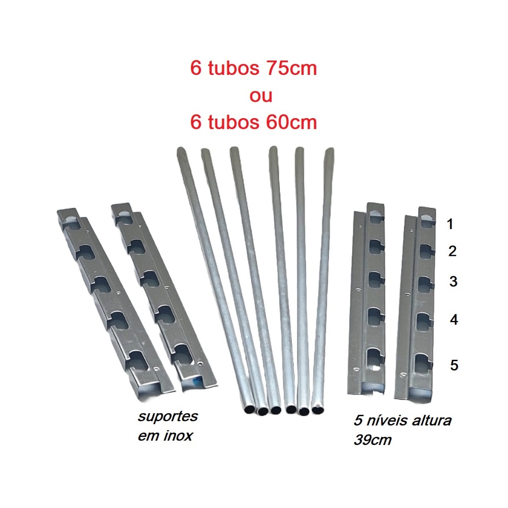kit completo para churrasqueiras suporte para grelha e espetos com 6 barras 60 ou 75cm em Oferta na Shopee