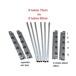 kit completo para churrasqueiras suporte para grelha e espetos com 6 barras 60 ou 75cm