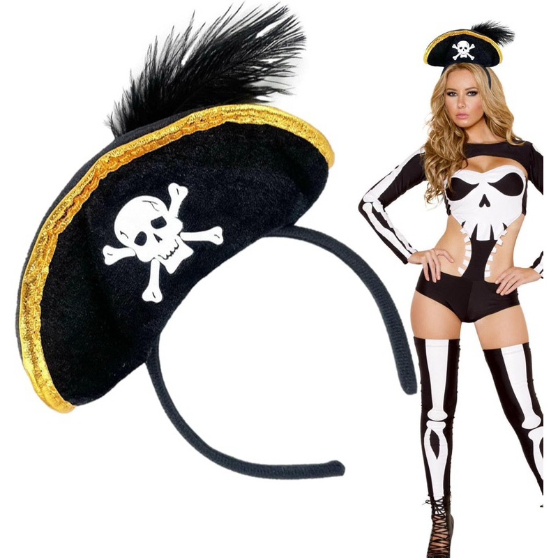 Tiara Pirata Chapéu Pluma Tapa Olho Fantasia Carnaval Cosplay