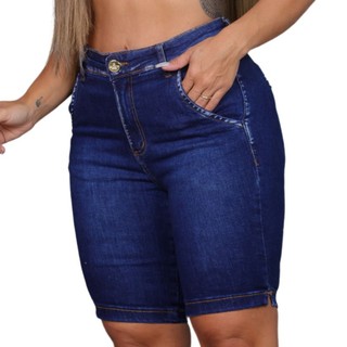 Bermuda Ciclista social short jeans feminino pedal Jump casual versátil cós cintura alta com LAYCRA PREMIUM ALFAIATARIA