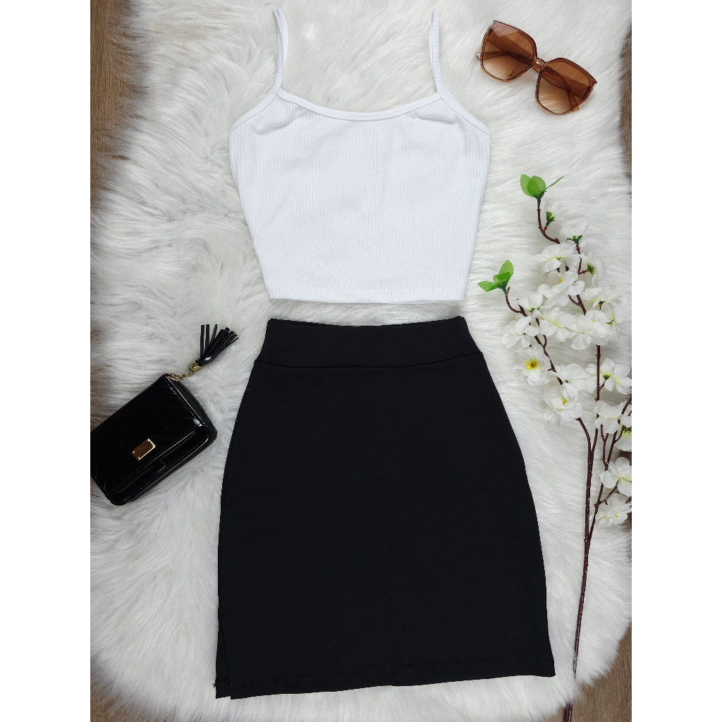 Conjunto Feminino SAIA Curta  Suplex + CROPPED Canelada de Alcinha – Moda Casual Elegante (P M G)